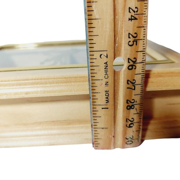 Vintage Wooden Playing Card Holder Box Golf Etched Glass Top - Picture 9 of 9